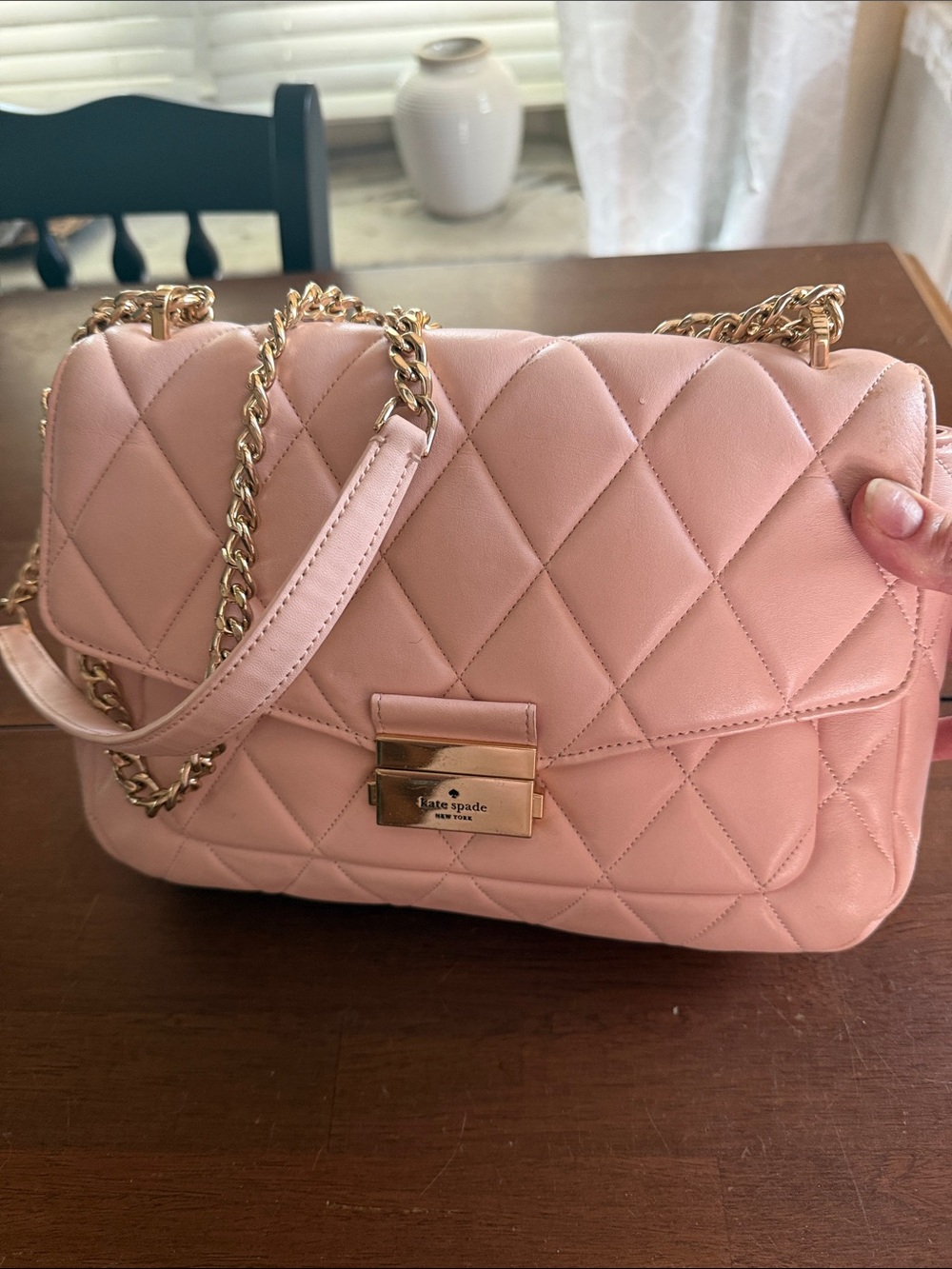 kate spade Quilted Chain Shoulder Bag in Blush Pink with Gold Hardware